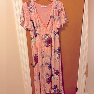 Pink floral wrap dress